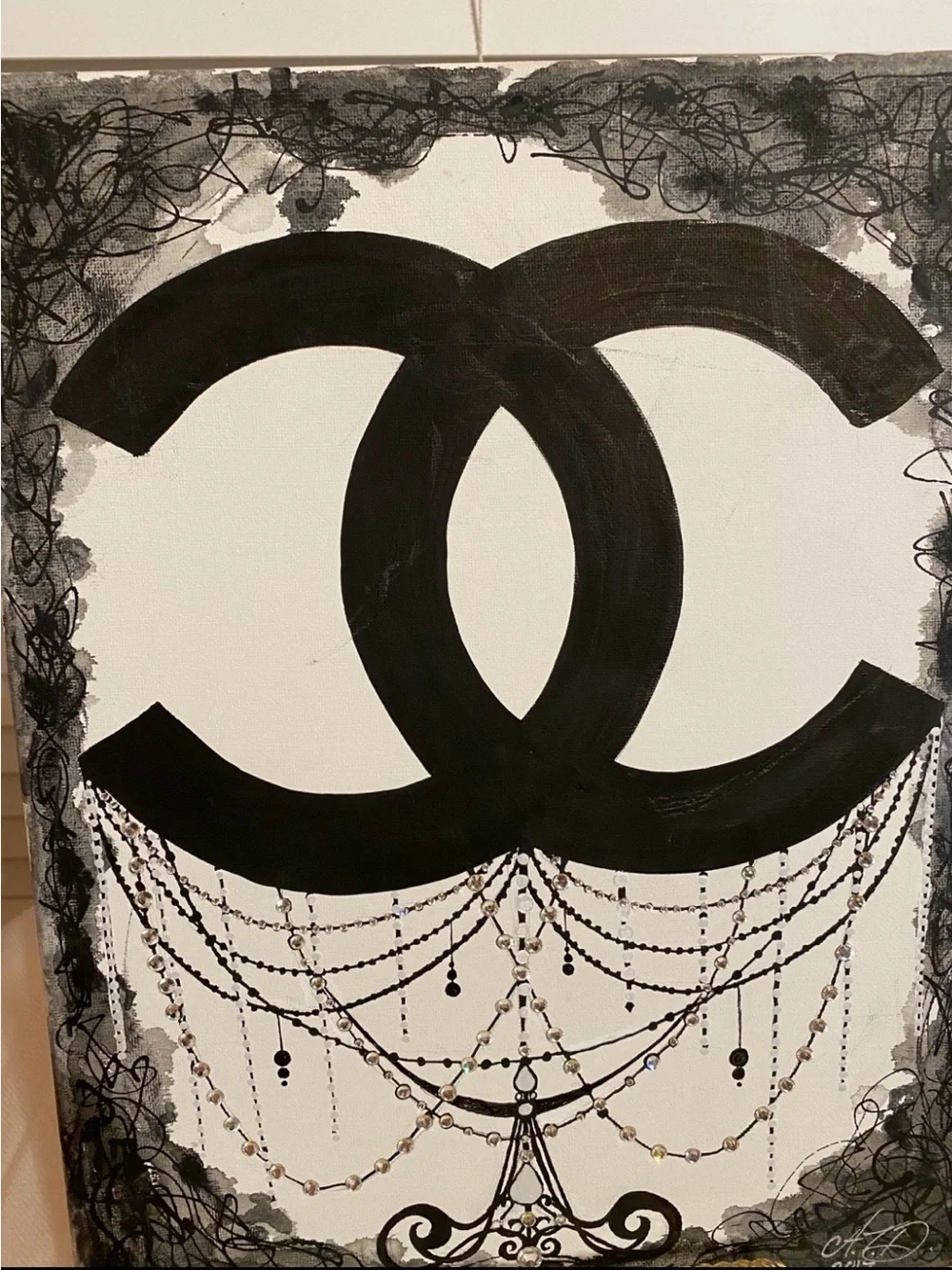Signed 2015 Black White Fashion Canvas Art Glam Wall Decor